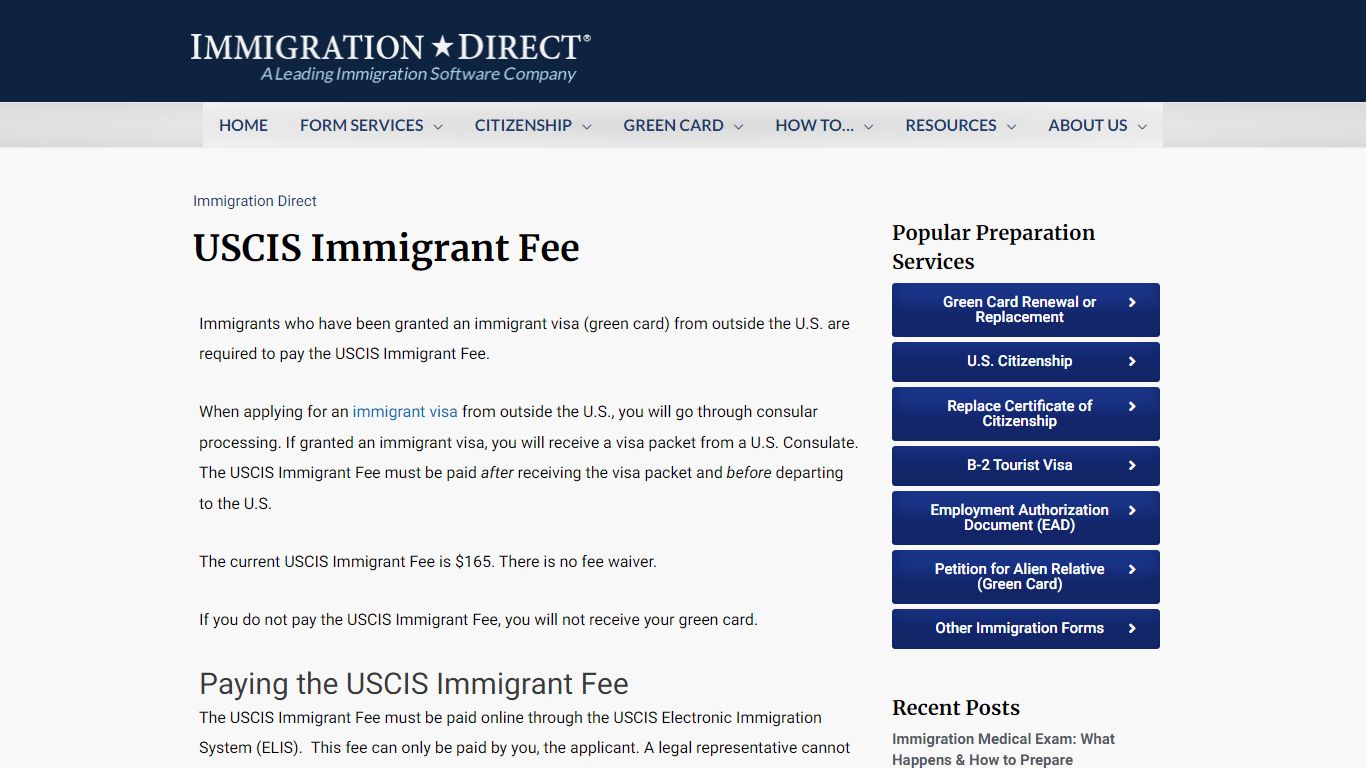 USCIS Immigrant Fee - Immigration Direct